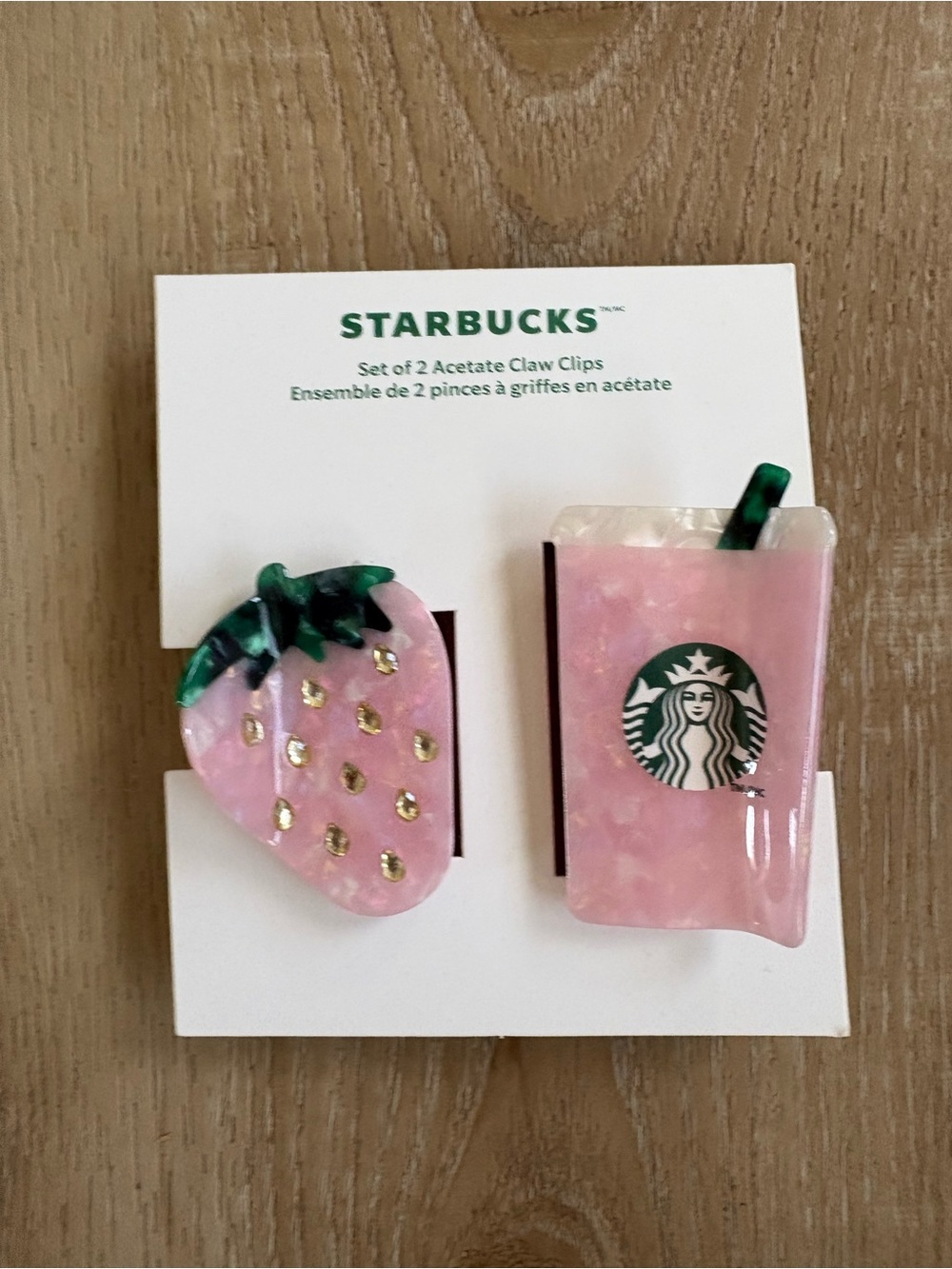 Sold Out- STARBUCKS Pink Strawberry & Drink Claw Clip Set